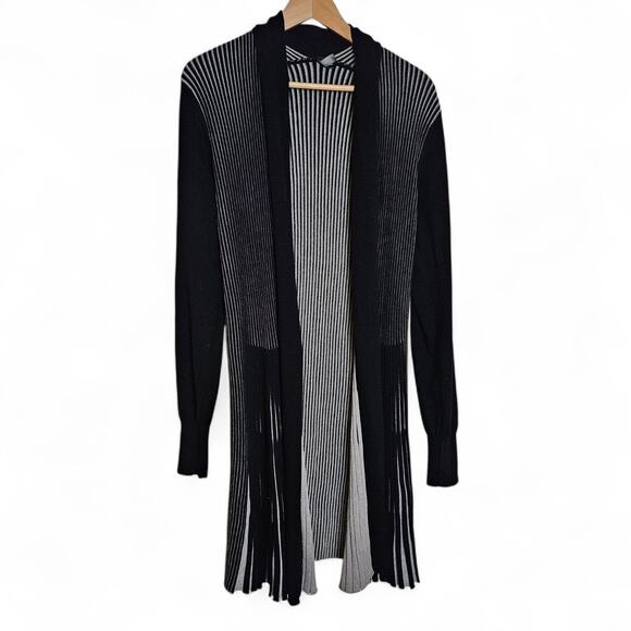 Lapis Womens Long Black White Accordian Pleated Boho Cardigan Sweater Size L - Picture 1 of 12